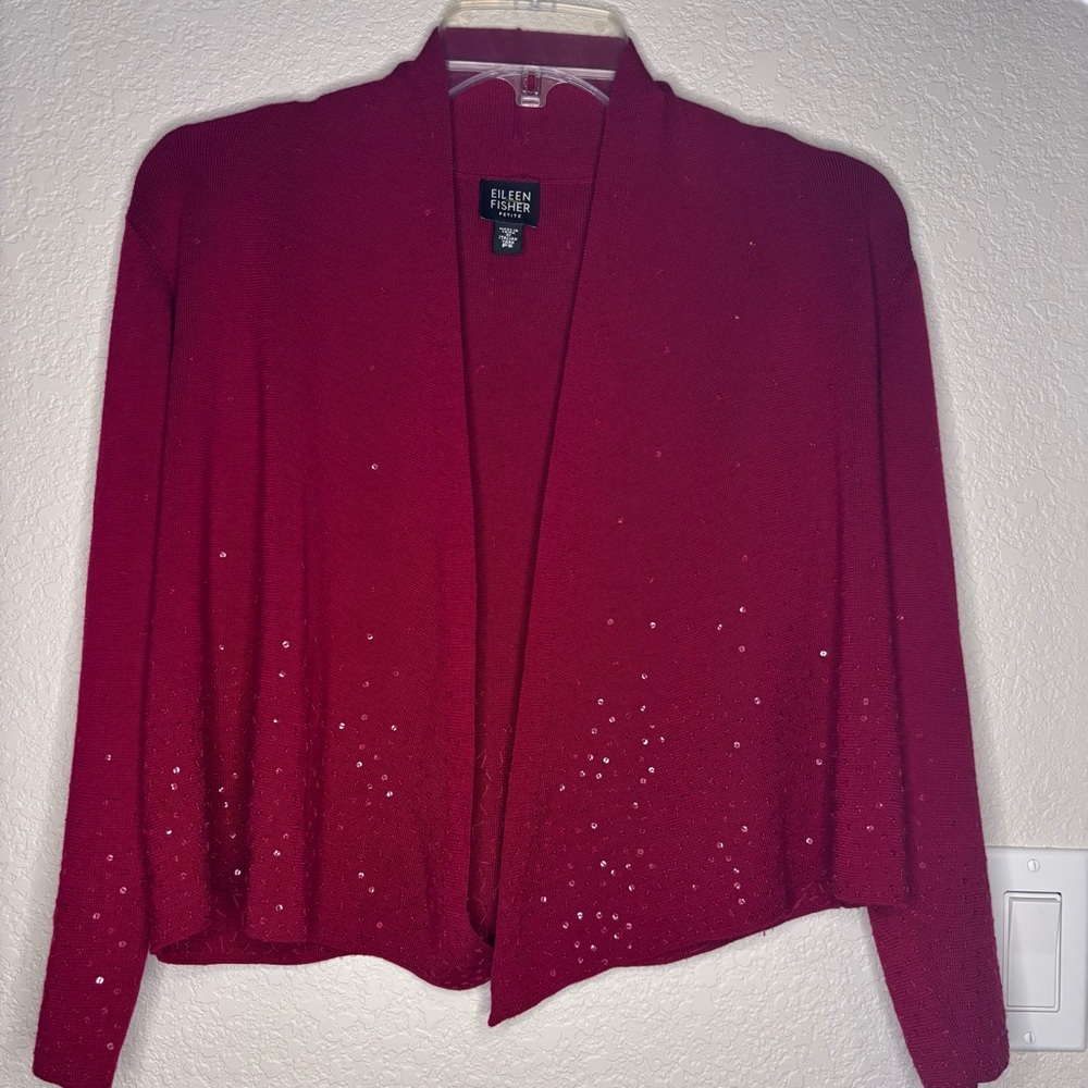 Eileen‎ Fisher Red Knit Cardigan Sweater